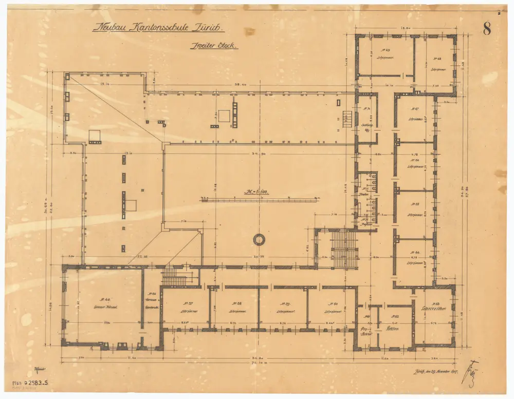 Universität Zürich (Chemisches Institut) und Kantonsschule Zürich, Neubau Rämistrasse 76: Grundrisse: 2. Stock; Grundriss