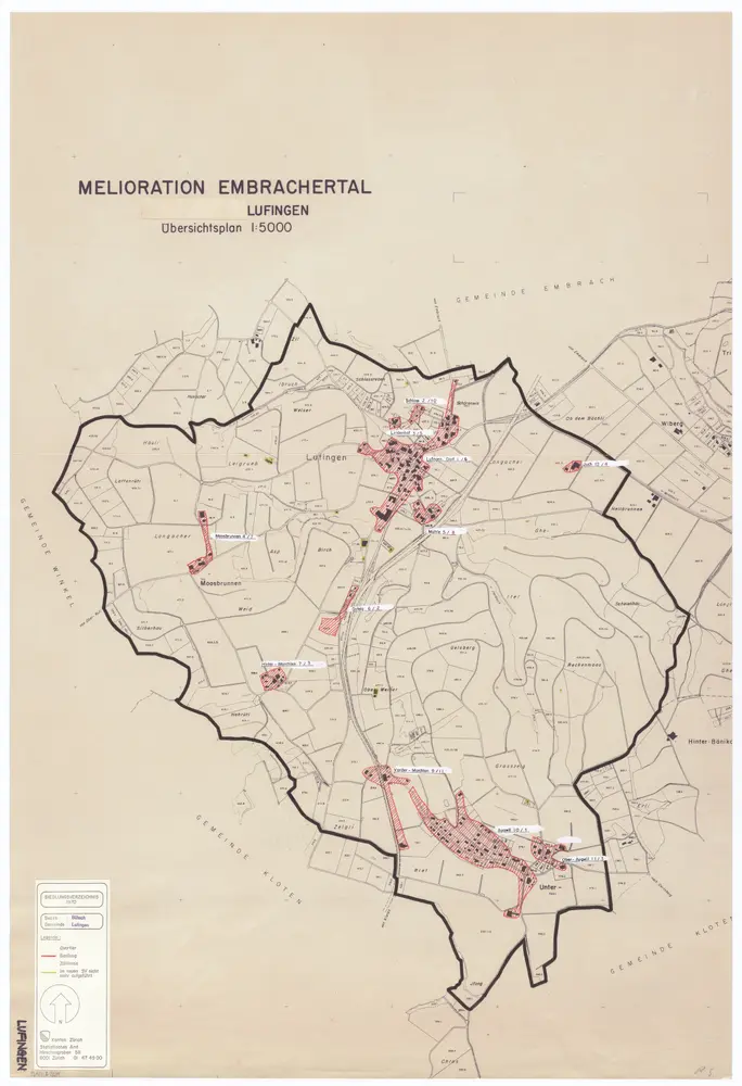 Lufingen: Definition der Siedlungen für die eidgenössische Volkszählung am 01.12.1970; Siedlungskarte