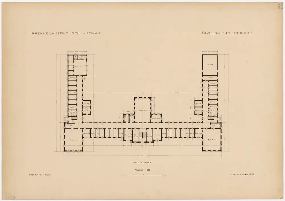 Pflegeanstalt Neu-Rheinau: Gebäude für Unruhige, Erdgeschoss; Grundriss