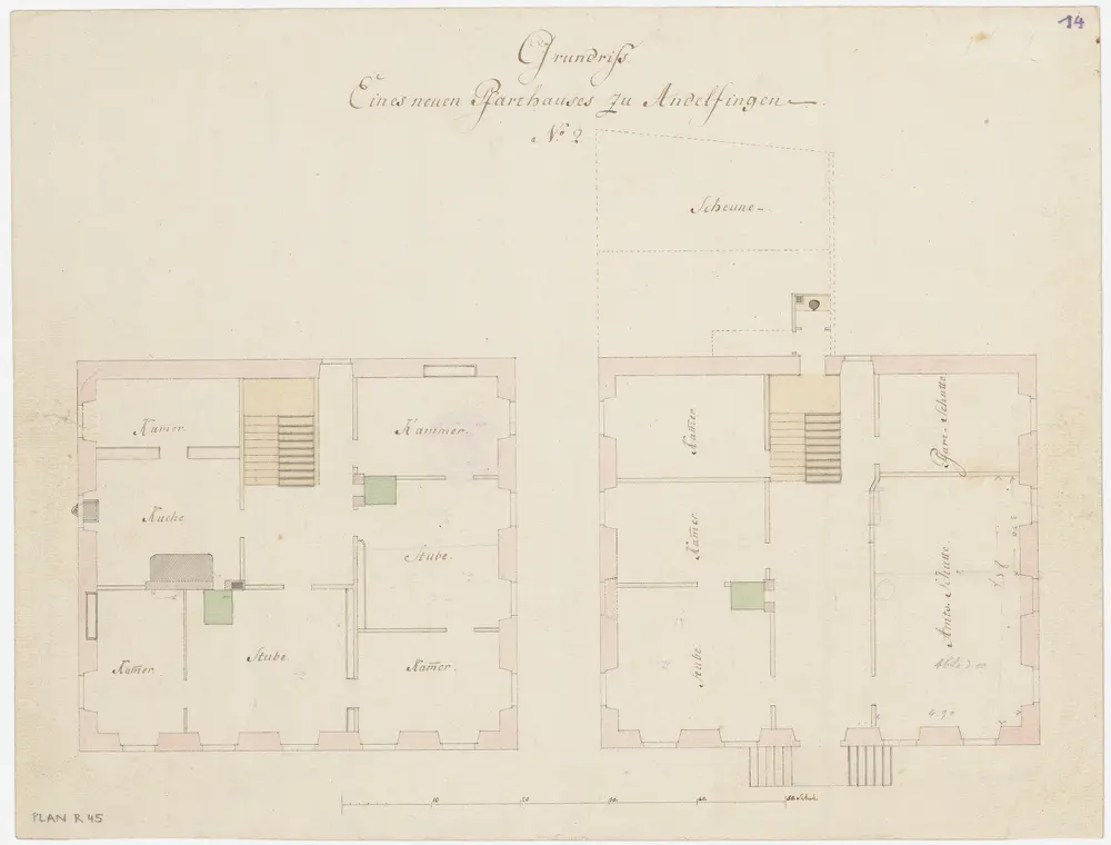 Andelfingen: Pfarrhaus, projektierter Um- bzw. Neubau, Erdgeschoss und 1. Stock (Variante 2); Grundrisse (Nr. 14)