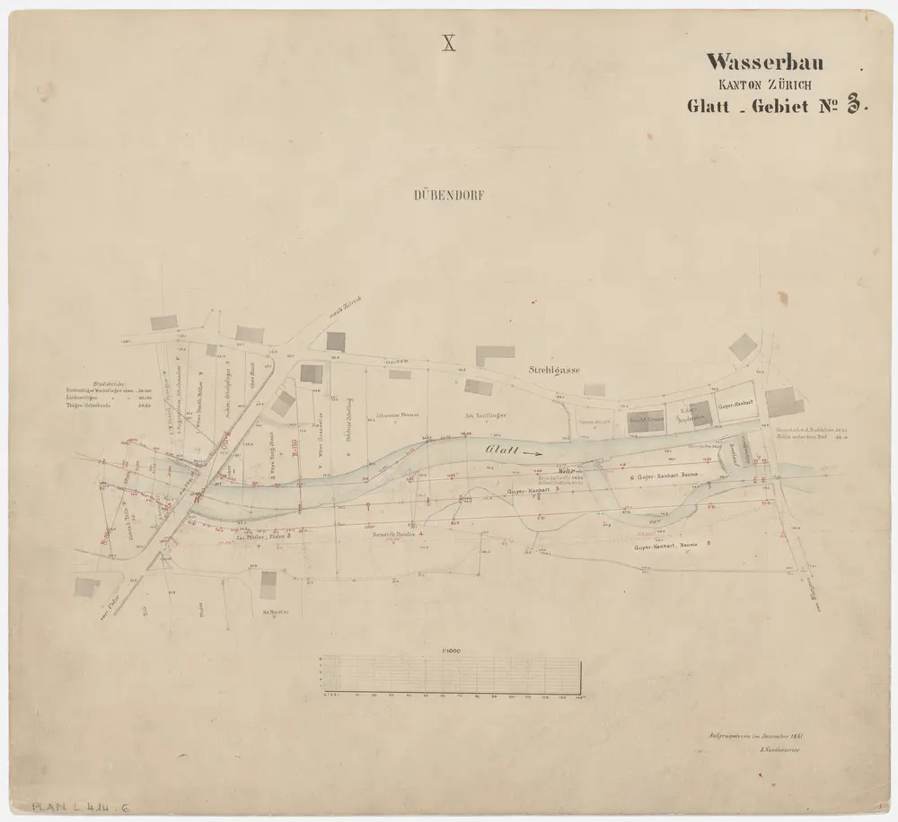 Fällanden bis Wallisellen: Greifensee bis zum Neugut in Wallisellen, projektierte Glattkorrektion; Grundrisse (Glatt-Gebiet Nr. 3): Blatt X: Glatt in Dübendorf; Grundriss (Glatt-Gebiet Nr. 3)