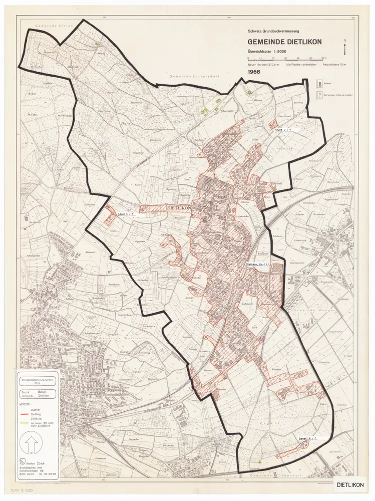 Dietlikon: Definition der Siedlungen für die eidgenössische Volkszählung am 01.12.1970; Siedlungskarte