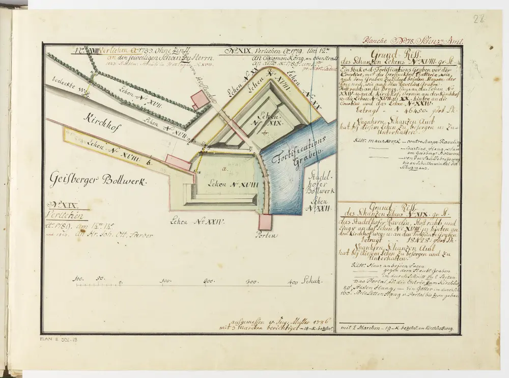 Zürich: Dem Spital Zürich gehörende Lehen in den Fortifikationswerken; Ansichten, Grundrisse und Schnitte: Schanzenlehen Nr. 18 und 19 Grosse Stadt, zwischen Geissberger- und Stadelhofer-Ravelin; Grundriss