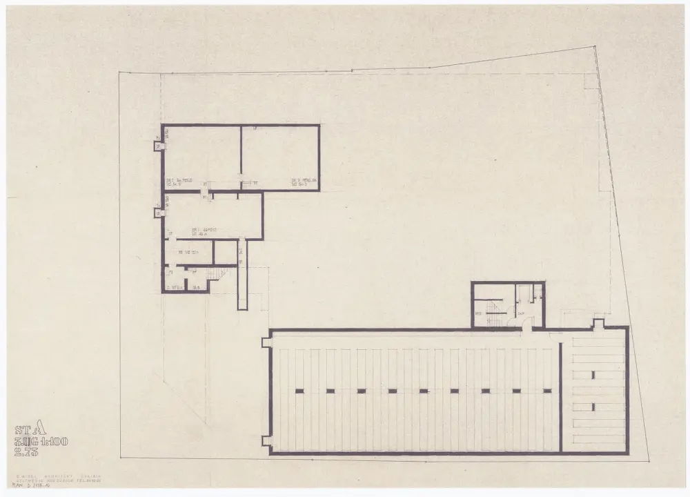 Staatsarchiv des Kantons Zürich, projektierter Neubau zwischen Zeltweg, Wettingerwies und Promenadengasse: Risse, Grundrisse, Fassaden: 3. Untergeschoss; Grundriss