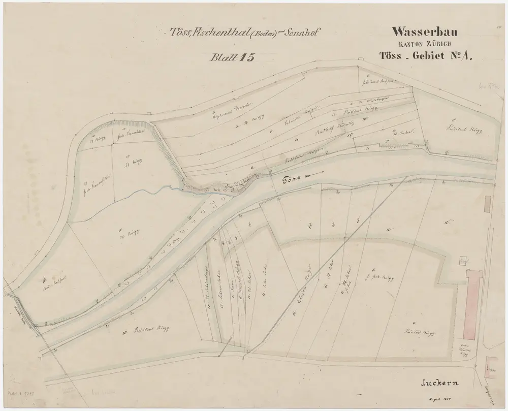 Bauma: Töss von Dillhus bis zur hölzernen Brücke bei Juckern; Situationsplan (Töss-Gebiet Nr. 1, Blatt 15)