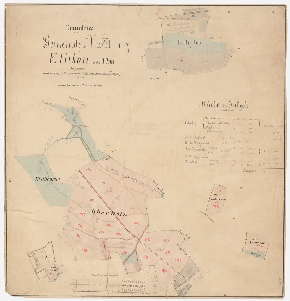 Ellikon an der Thur: Gemeindewaldung: Oberholz, Chräjenriet (Krähenriet), Vorder Eggenzaa, Hinter Eggenzaa, In der Juchart, Bichenloo (Bichelloh); Grundrisse