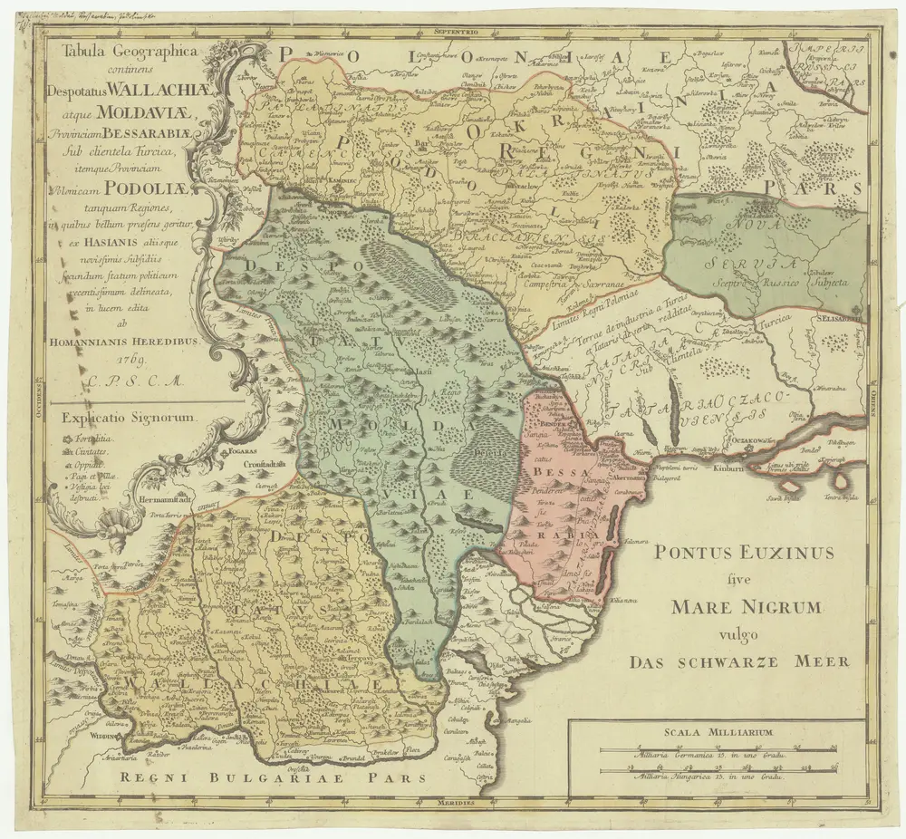 Tabula geographica continens despotatus Wallachiae atque Moldaviae, provinciam Bessarabiae sub clientela Turcica, itemque provinciam polonicam Podoliae