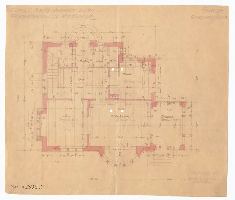 Einfamilienhaus von O. Hanky, Inspektor, Blümlisalpstrasse 47: Erdgeschoss; Grundriss