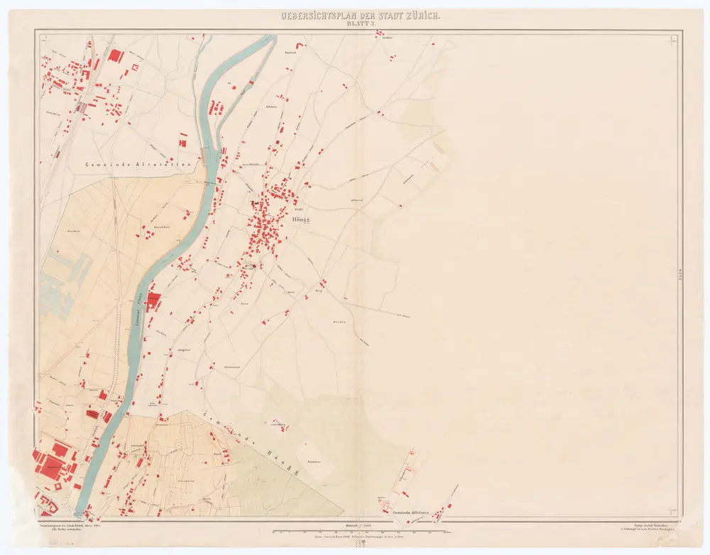 Übersichtsplan der Stadt Zürich und der umliegenden Gemeinden in 9 Blättern: Blatt 3: Industriequartier, Wipkingen, Altstetten, Höngg