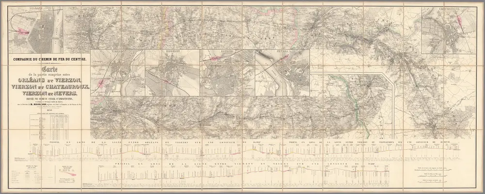 Compagnie du chemin de fer du Centre. Carte de la partie comprise entre Orléans et Vierzon. Vierzon et Châteauroux, Vierzon et Nevers