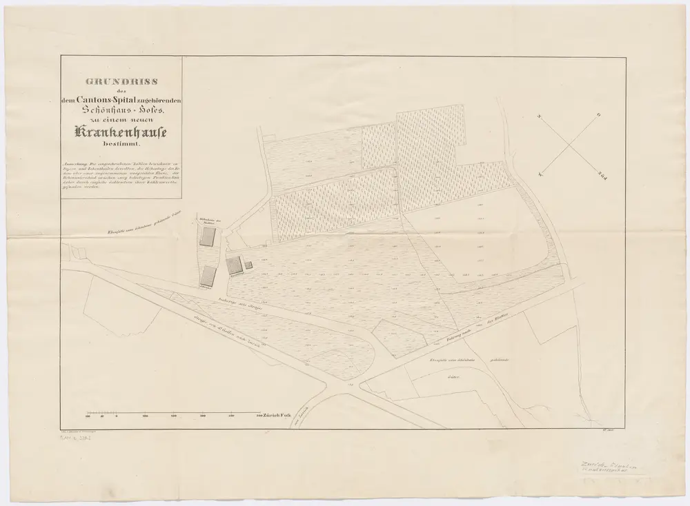 Fluntern: Zum Kantonsspital Zürich gehörender Schönhaus-Hof, bestimmt für ein neues Krankenhaus; Grundriss: Version 2