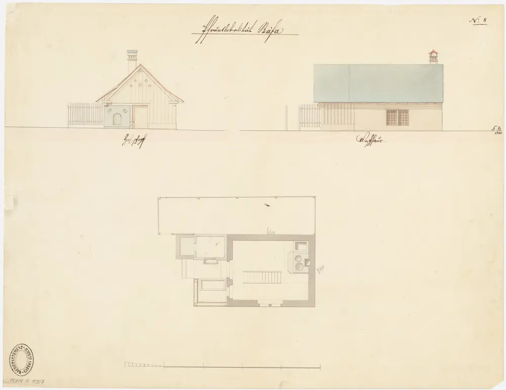 Stäfa: Holzschuppen und Waschhaus; Grundriss des Waschhauses und Ansichten (Nr. 8)