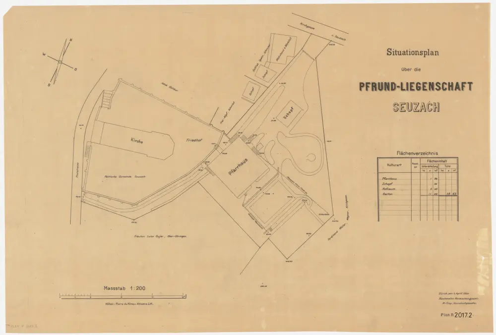 Seuzach: Pfrundliegenschaft mit Kirche, Pfarrhaus und Umgebung: Grundriss