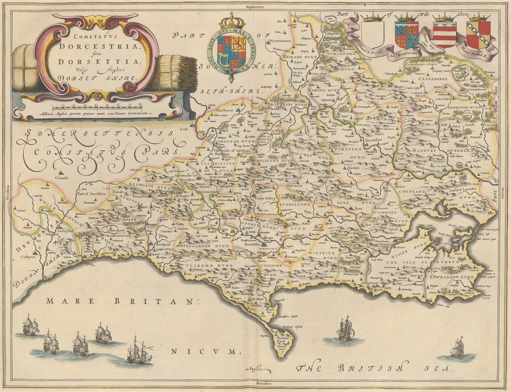 Comitatus Dorcestria, sive Dorsettia; Vulgo Anglice Dorset Shire. [Karte], in: Le théâtre du monde, ou, Nouvel atlas contenant les chartes et descriptions de tous les païs de la terre, Bd. 4, S. 127.