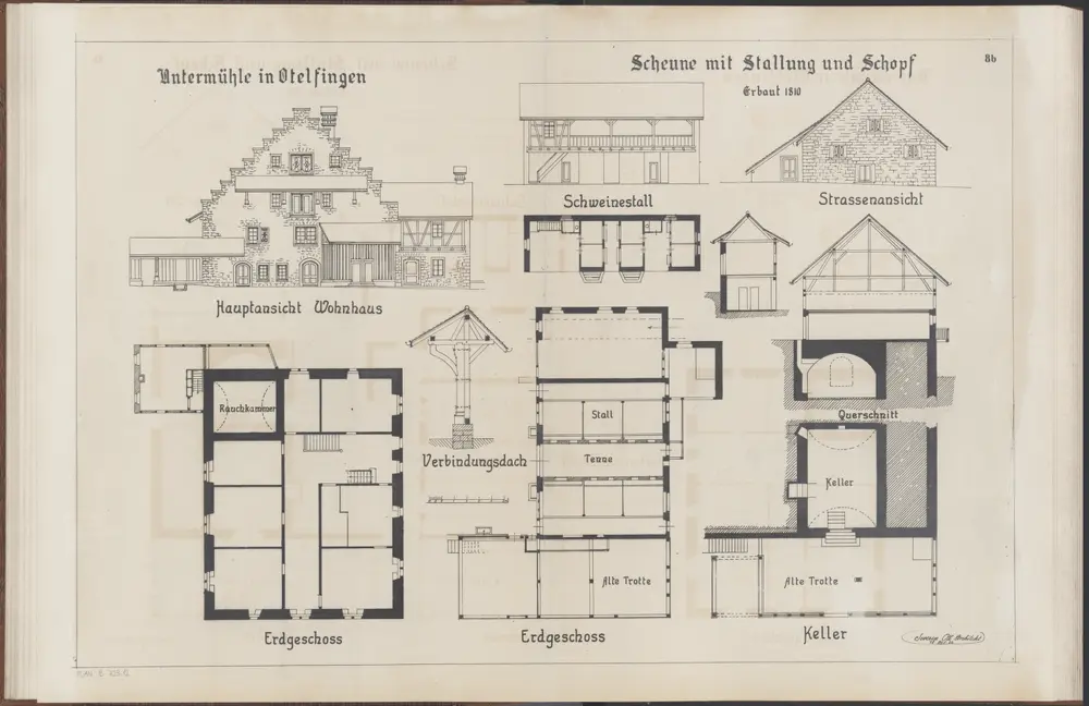 Das Bauernhaus im Kanton Zürich: Otelfingen: Untermühle; Ansichten, Grundrisse und Querschnitte (Nr. 8 b)