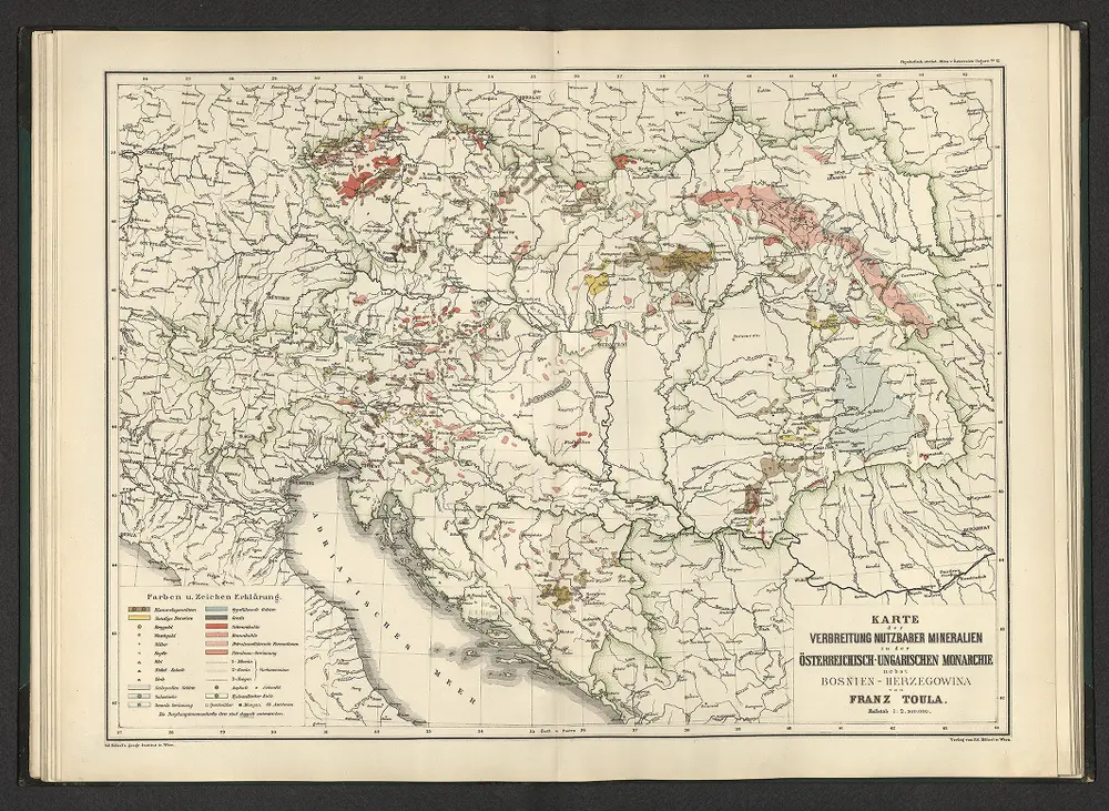 Karte der Verbreitung Nutzbarer Mineralien in der Öesterreichisch-Ungarischen Monarchie nebst Bosnien-Herzegowina.