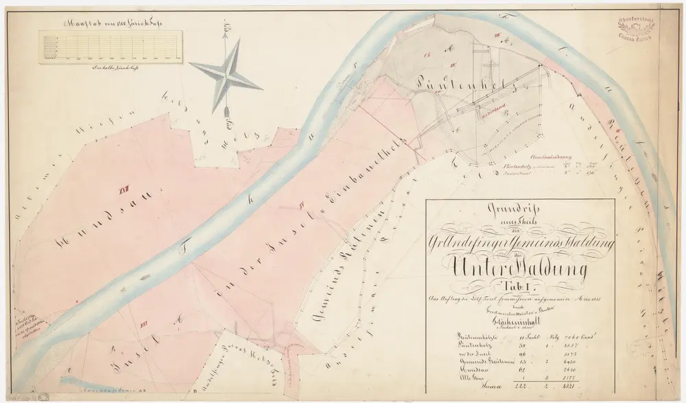 Andelfingen (damals Grossandelfingen): Gemeindewaldung: Untere Waldung (Hundsau, Inslen, Püntenholz, Büelenholz, Rütenenhölzli); Grundriss (Tab. I)