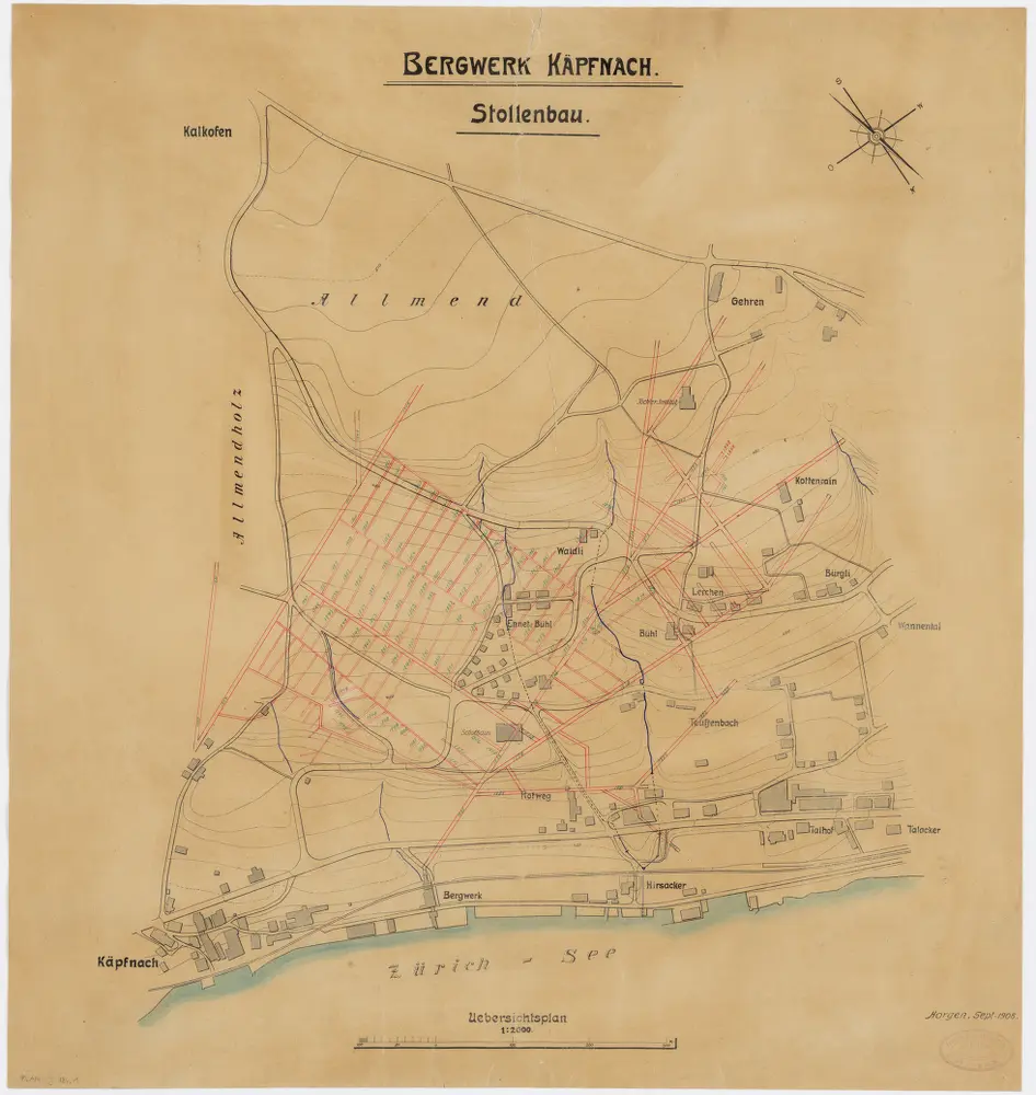 Horgen: Kohlebergwerk Käpfnach, Stollenbau; Übersichtspläne: Version auf Papier