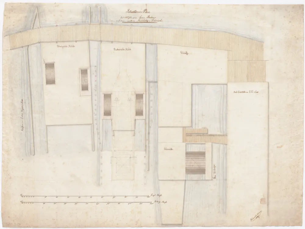 Mühle von Herrn Bodmer, Unterer Mühlesteg: Situationsplan