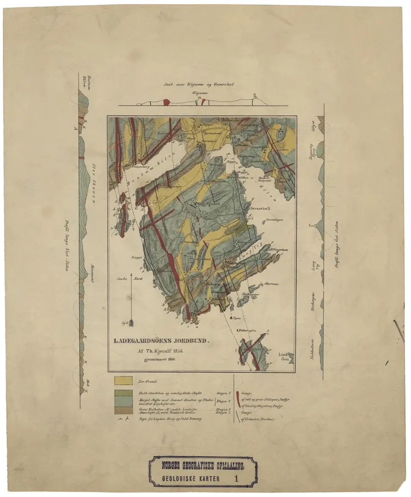 Geologiske kart  Ladegaardsøens Jordbund. Snit over Wigwam og Oscarshal