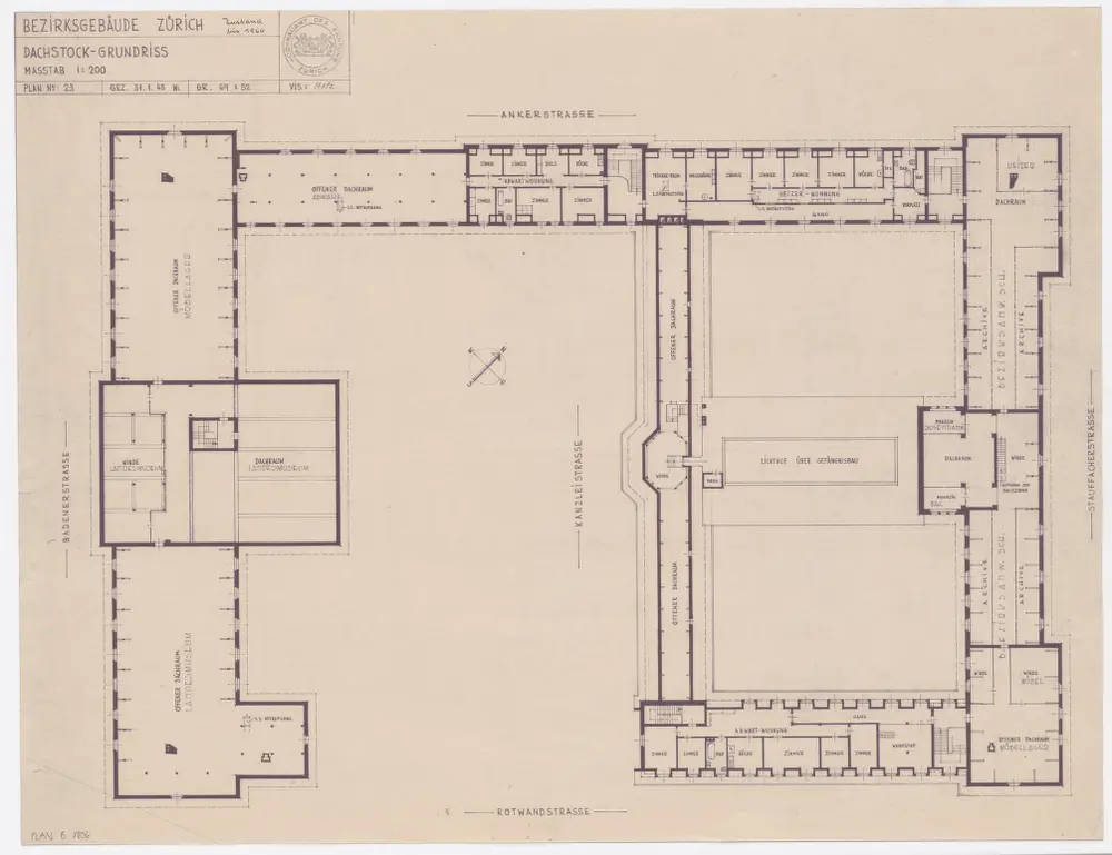 Zürich: Bezirksgebäude, Dachstock; Grundriss