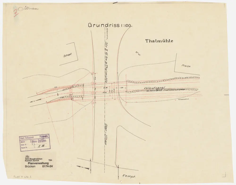 Illnau-Effretikon (damals Illnau): Brücke über den Kanal bei Talmüli (Thalmühle): Grundriss