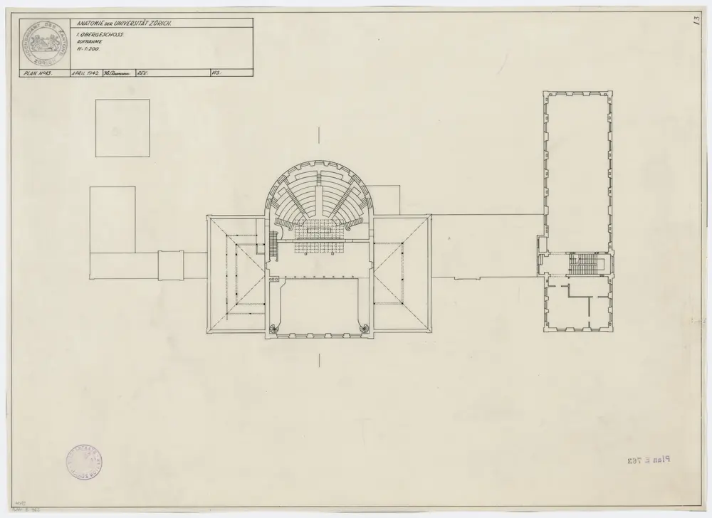 Zürich: Universität, Anatomie, 1. Stock; Grundriss