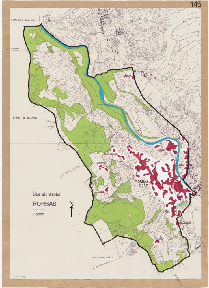 Rorbas: Definition der Siedlungen für die eidgenössische Volkszählung am 01.12.1960; Siedlungskarte Nr. 145