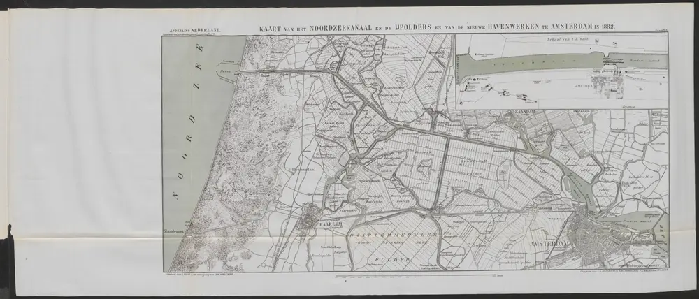 Kaart van het Noordzeekanaal en de IJpolders en van de nieuwe havenwerken te Amsterdam in 1882