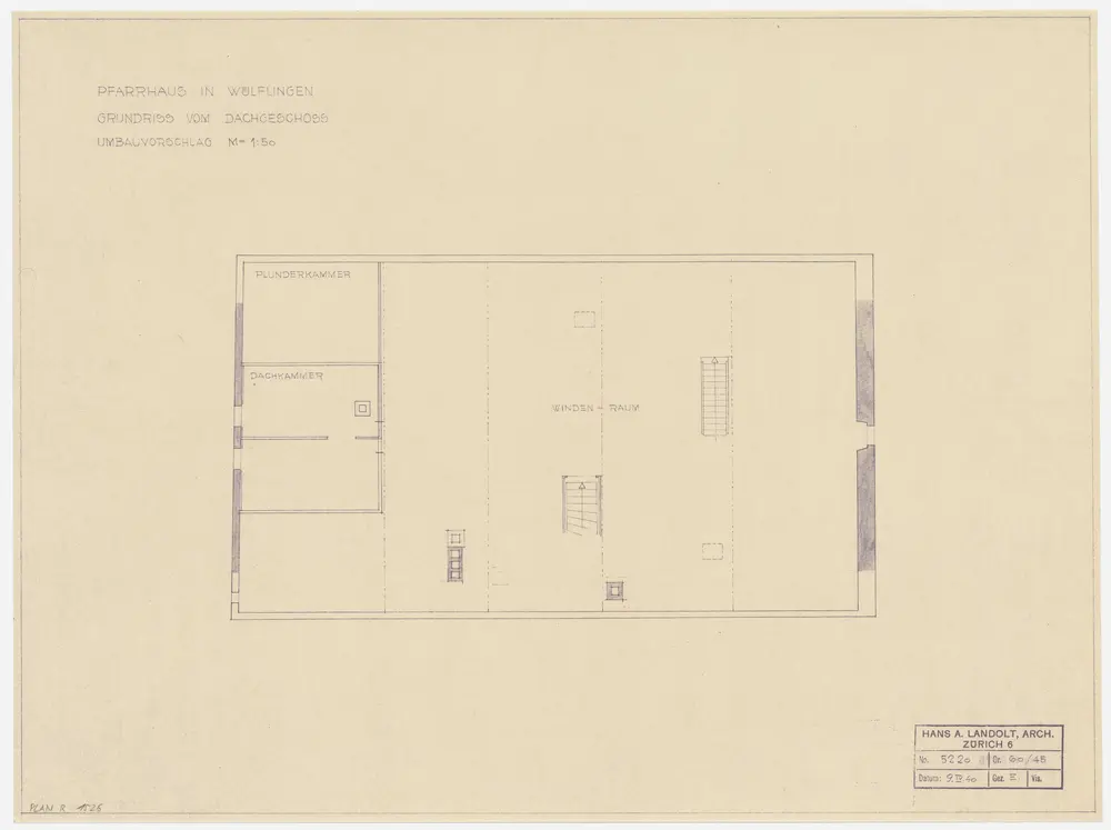 Winterthur: Pfarrhaus in Wülflingen, projektierter Umbau, Dachgeschoss; Grundriss