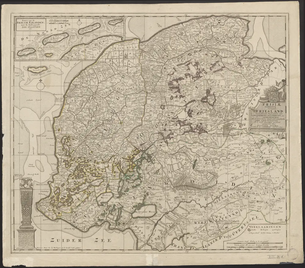 Frisiae Dominium vernacule Friesland : verdeeld in de hoofd-deelen van Oostergoo, Westergoo en Sevenwolden, als ook de 11 steden zynde noch onderschyden in XXX grieteneyen