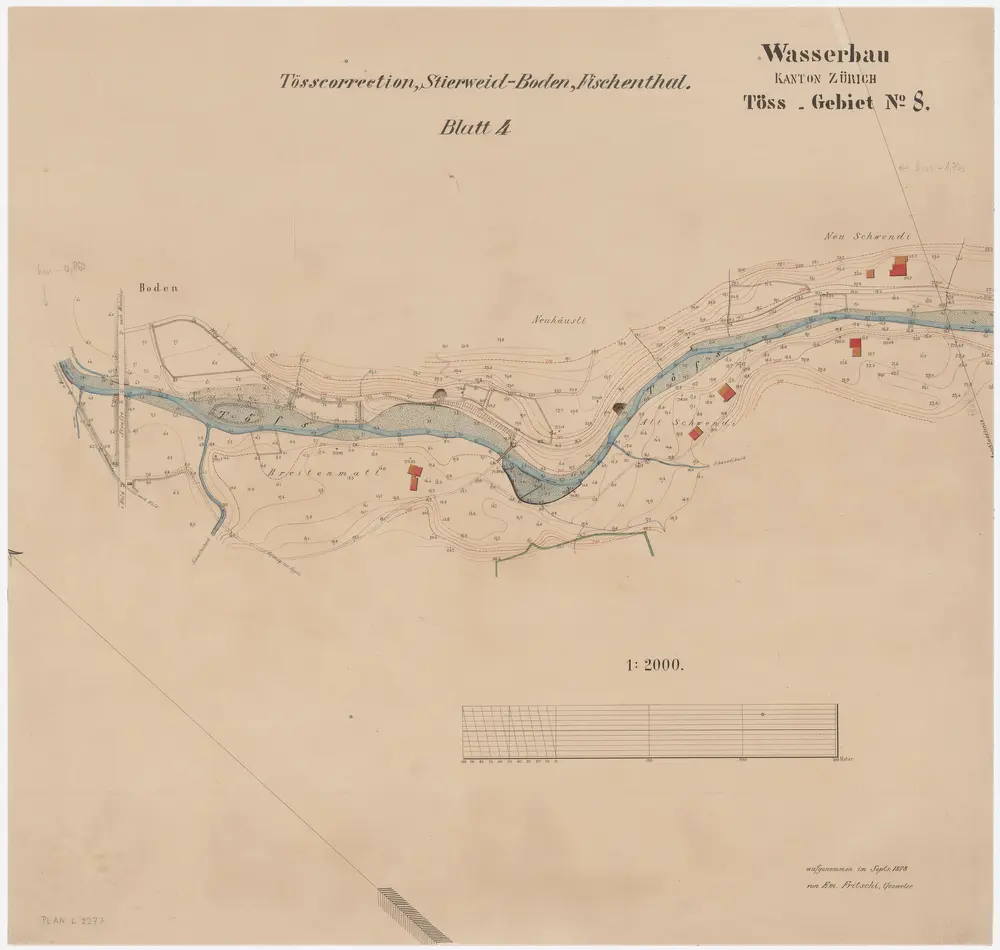 Fischenthal: Obere Töss von Neuschwendi bis Boden, Tösskorrektion; Situationsplan (Töss-Gebiet Nr. 8, Blatt 4)