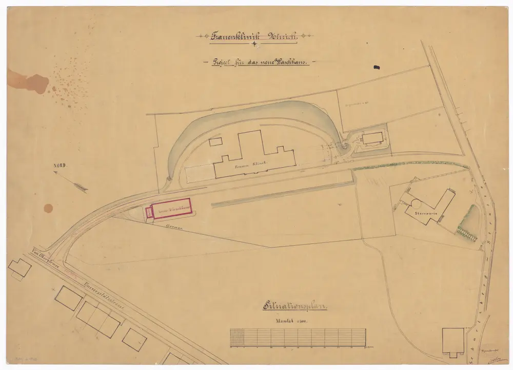 Frauenklinik Zürich, projektiertes neues Waschhaus: Situationsplan