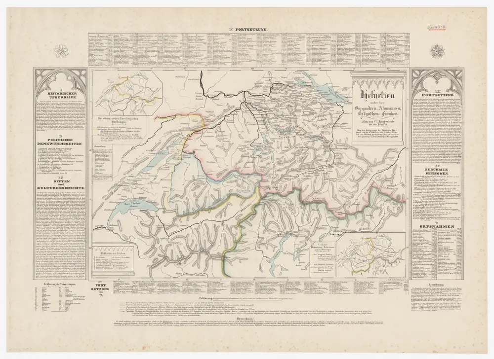 Historisch-geographischer Atlas der Schweiz: Karte II: Helvetien unter den Burgundern, Alemannen, Ostgothen und Franken