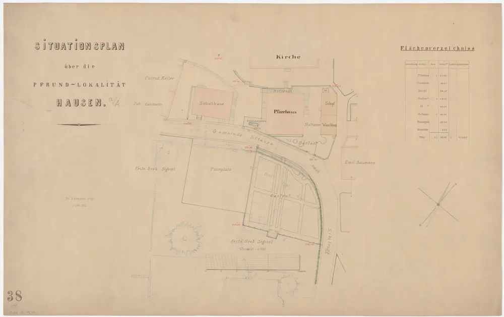 Hausen am Albis: Pfrundlokalität mit Pfarrhaus und Umgebung; Grundriss