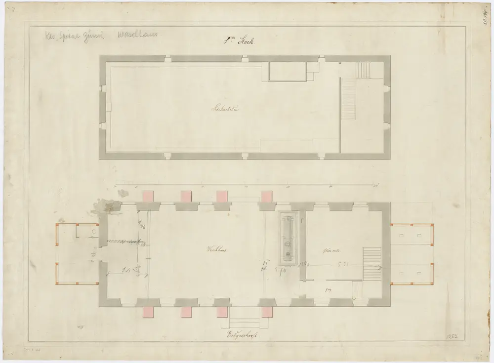 Fluntern: Kantonsspital, Waschhaus, Erdgeschoss und 1. Stock; Grundrisse