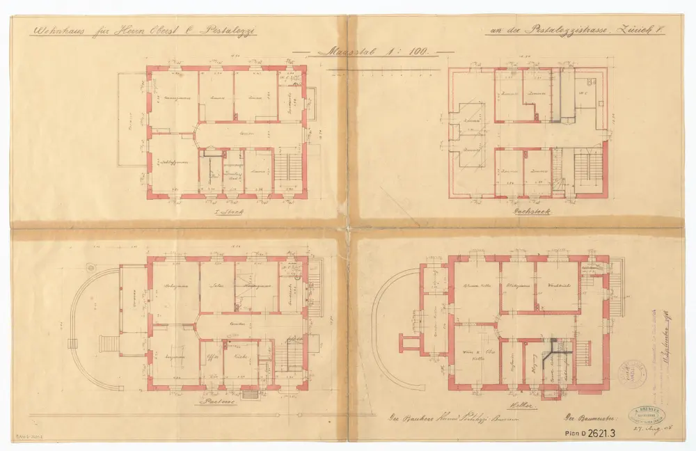 Wohnhaus von Herrn Oberst C. Pestalozzi, Pestalozzistrasse 50: Grundrisse