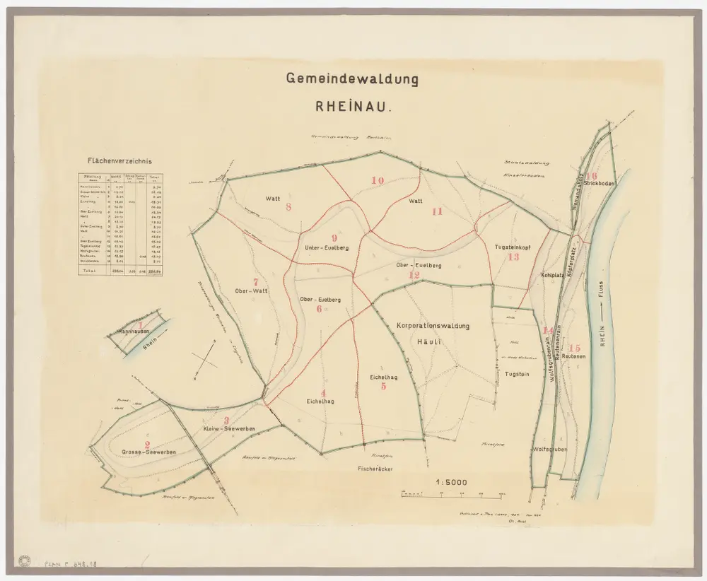 Rheinau: Gemeinde-, Kloster- und Genossenschaftswaldungen: Gemeindewaldungen; Übersichtsplan