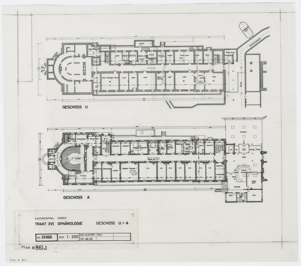 Zürich: Kantonsspital, Frauenklinik, Trakt XVI (Gynäkologie); Grundrisse: Geschoss U und A