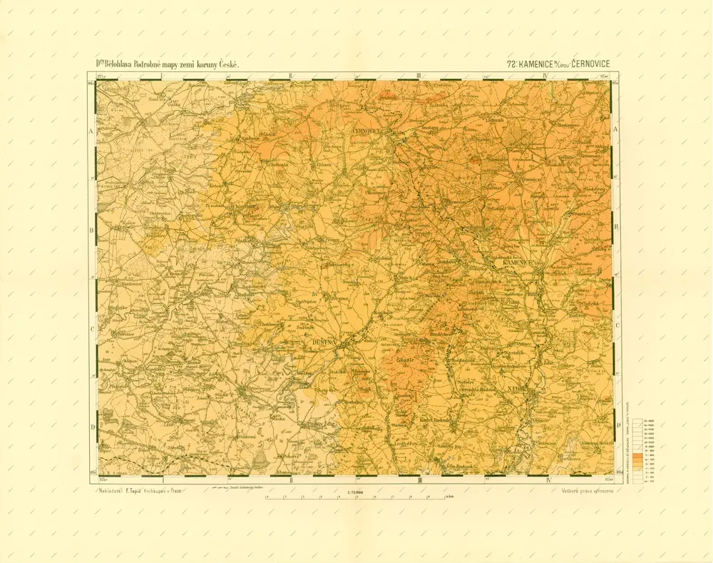 Podrobné mapy zemí Koruny české v měřítku 1:75.000 a mapa vzdáleností všech míst při silnici ležících - Kamenice nad Lípou - Černovice. Průvodce statisticko-historický po všech místech na těchto mapách uvedených a rejstřík věcný názvů hor, potoků, řek, rybníků atd. Sešit 48. List 72,