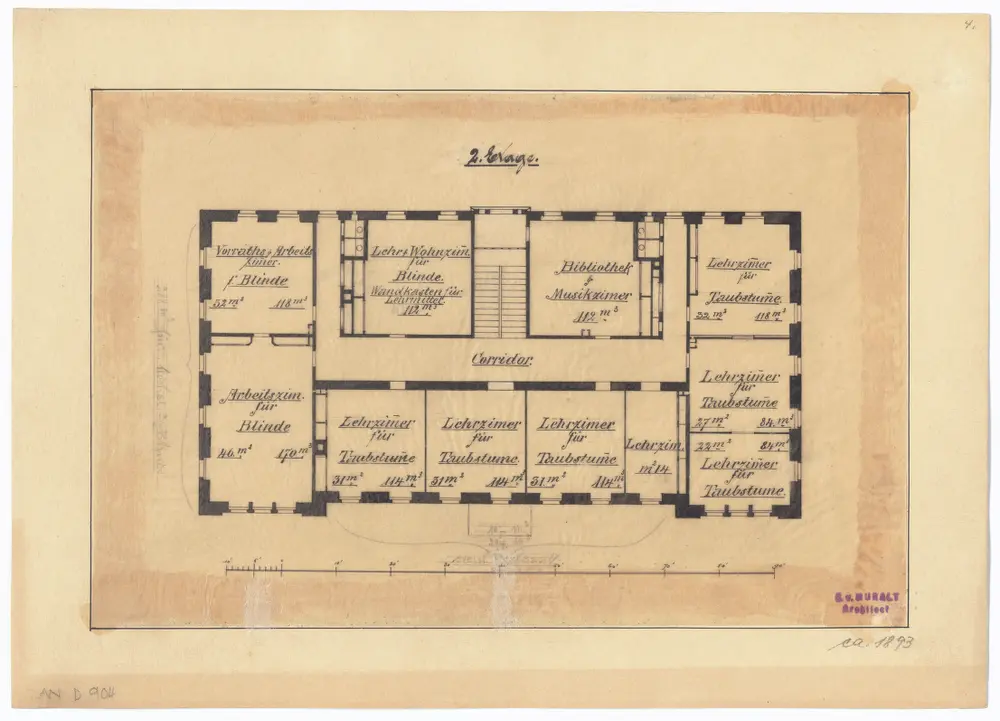 Blinden- und Taubstummenanstalt, Künstlergasse: Aufbau-Studie; 2. Stock; Grundriss