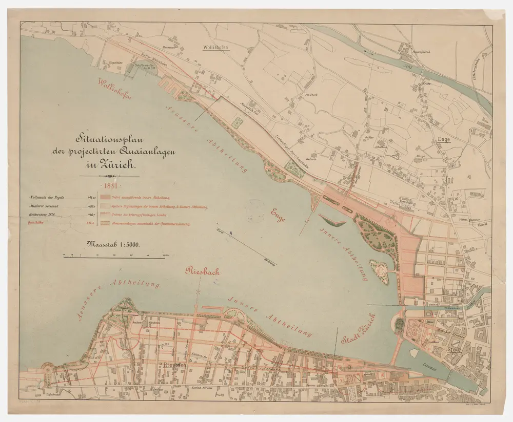 Zürich: Projektierte Quaianlagen; Situationsplan