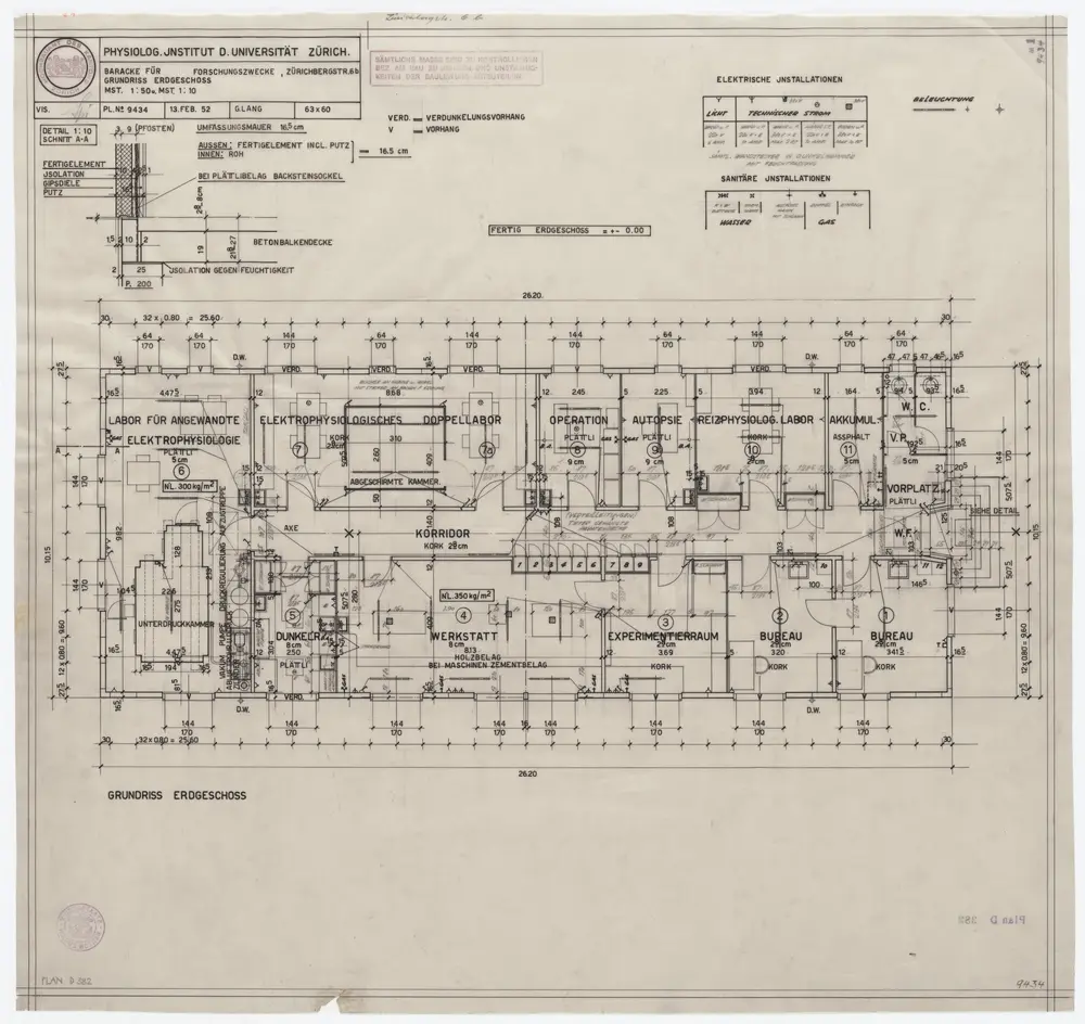 Universität Zürich, Physiologisches Institut, Baracke für Forschungszwecke, Zürichbergstrasse 6 b: Erdgeschoss; Grundriss