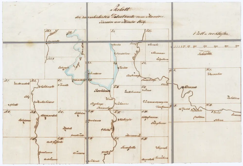 Skelett der reambulirten Detailkarte vom Manövre Terrain am Mincio 1859