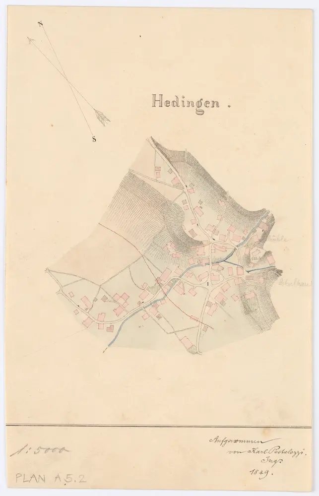 Vorlagen für die Topographische Karte des Kantons Zürich (Wild-Karte): Bezirk Affoltern: Ortsplan: Hedingen