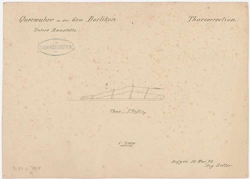 Thalheim an der Thur (damals Dorlikon): Thurkorrektion, Querwuhre; Situationsplan