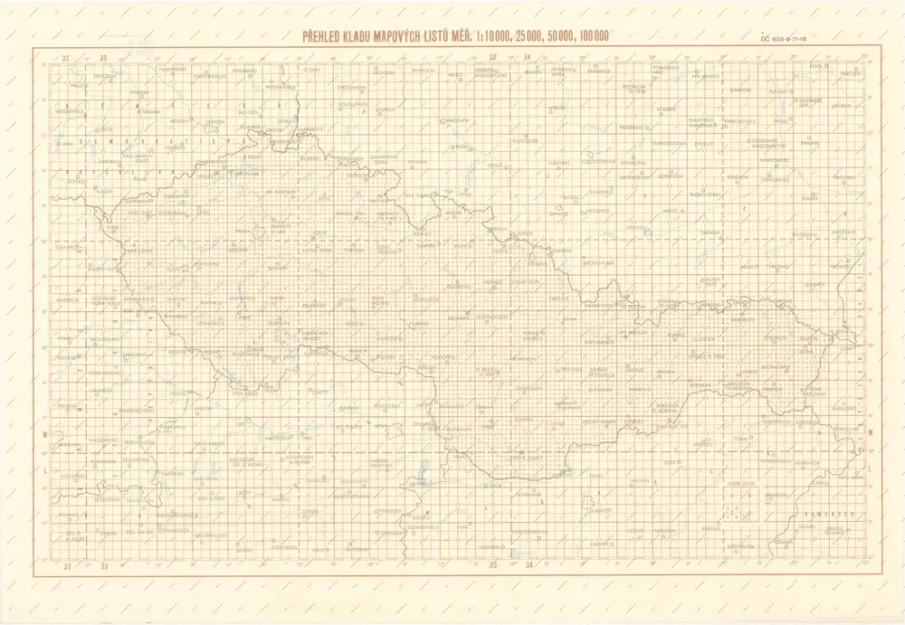 Přehled kladu mapových listů měř. 1:10 000, 25 000, 50 000, 100 000