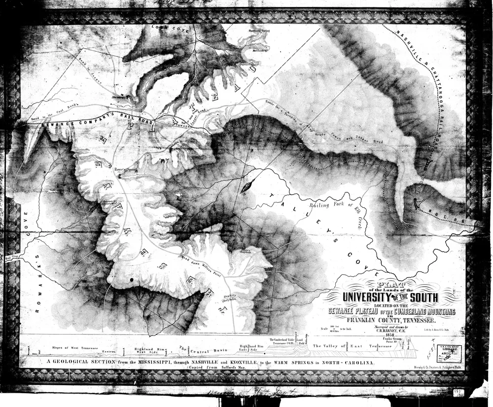 Plat of the Lands of the University of the South Located on the Sewanee Plateau of the Cumberland Mountains in Franklin County, Tennessee