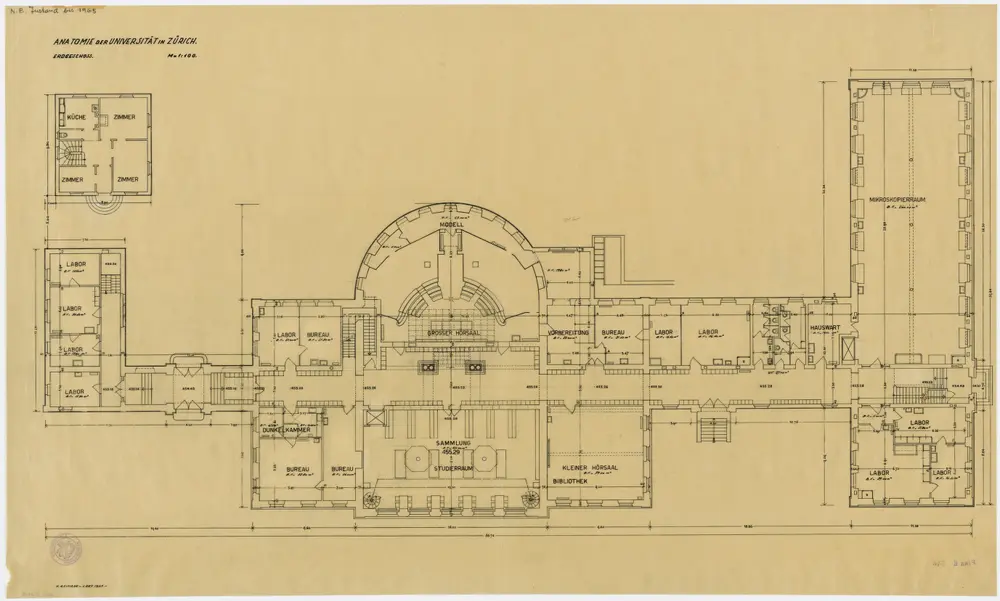 Zürich: Universität, Anatomie, Erdgeschoss; Grundriss