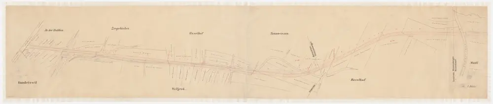 Bertschikon, Wiesendangen, Rickenbach: Projektierte Verbindungsstrasse von Gundetswil in der Halde über Tannwiesen und Haselhof bis Mottli; Situationsplan